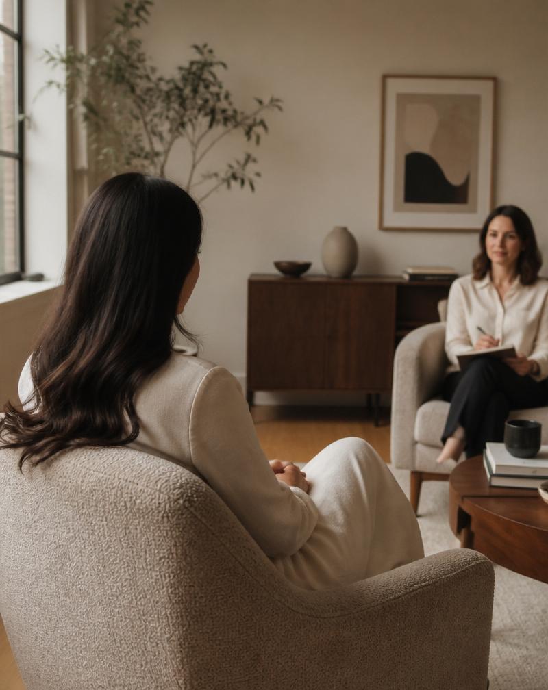 Sessão de psicoterapia em ambiente acolhedor